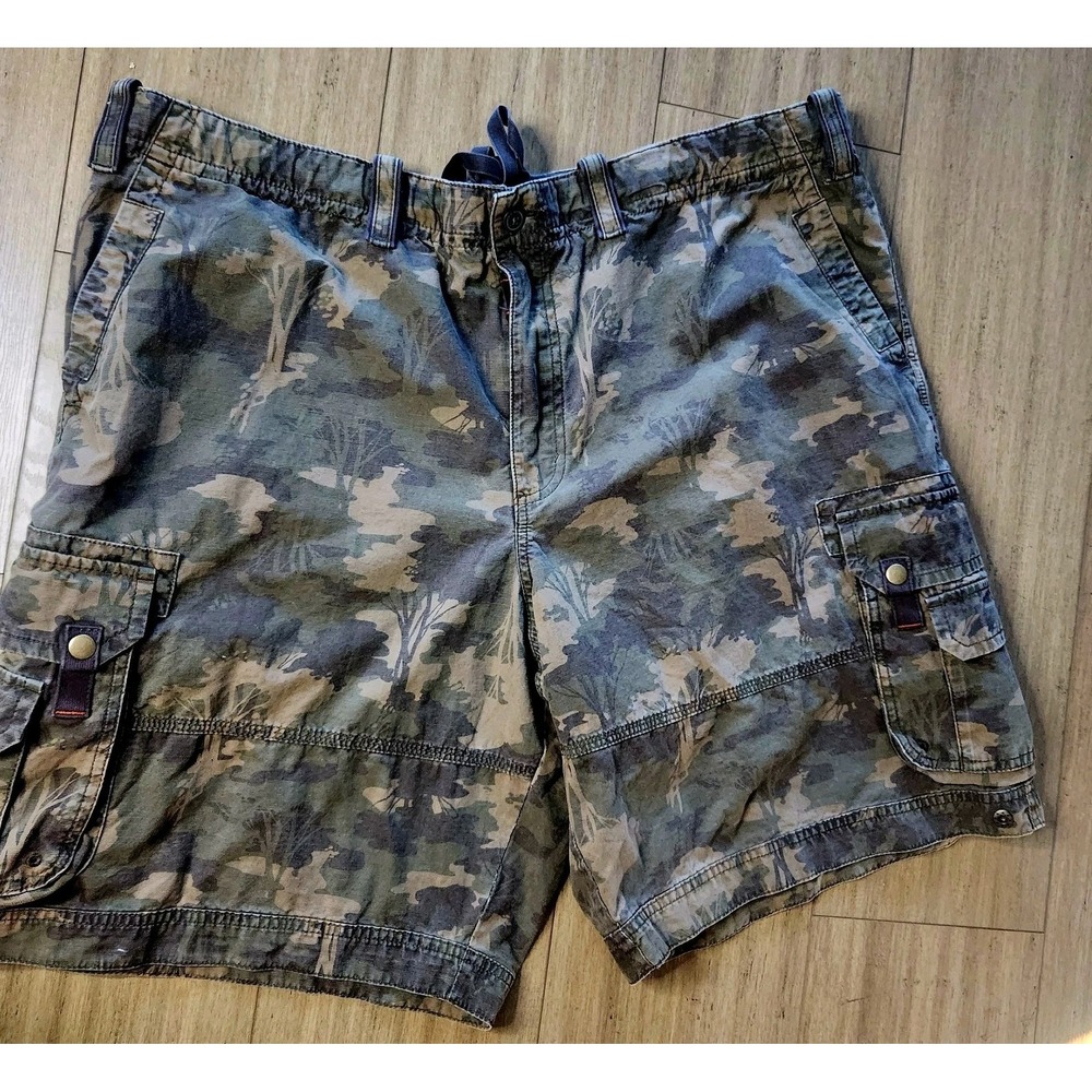 Eddie Bauer Heritage Cargo Camo Tree Cargo Shorts 100% Cotton Twill Safari Sz 44